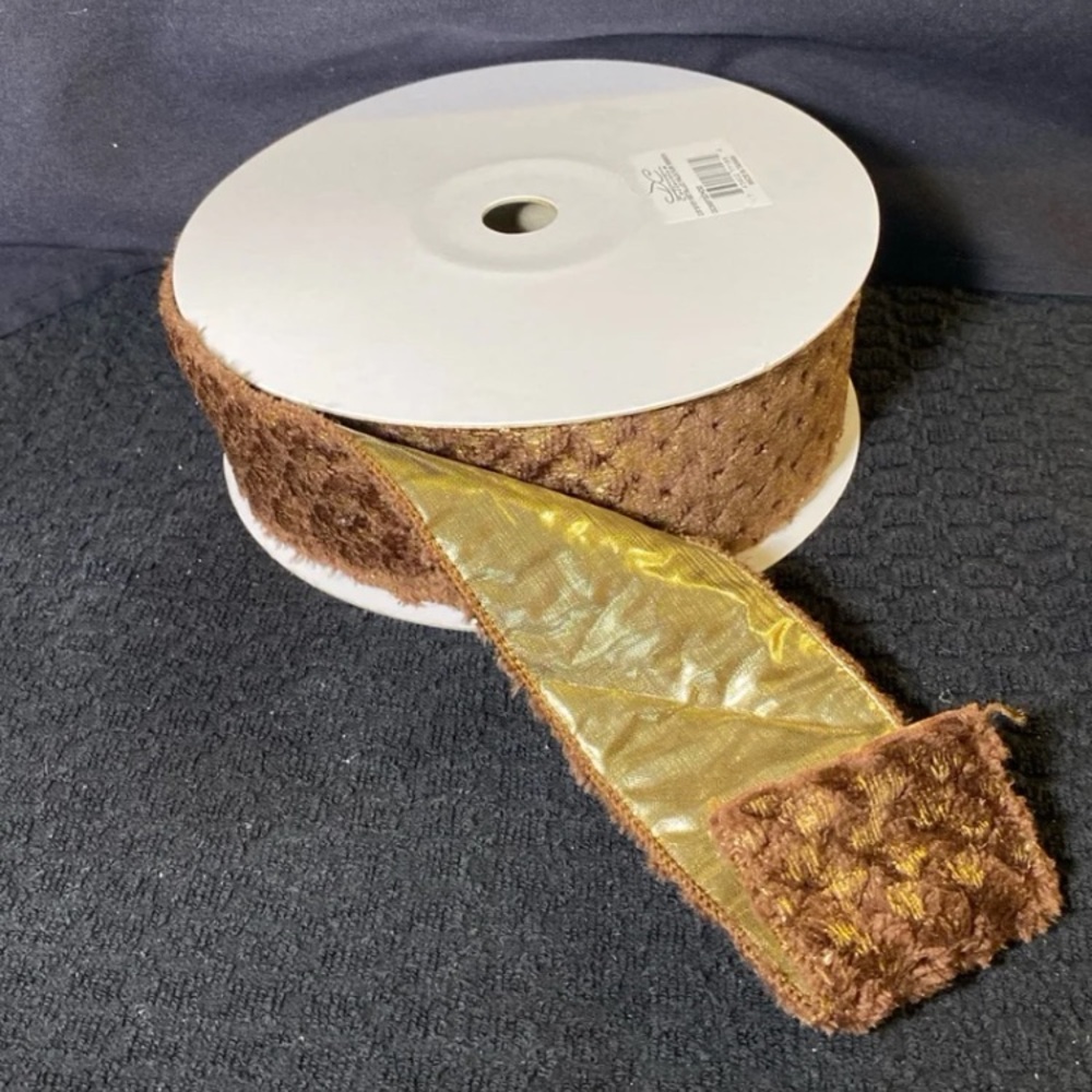 NEW David Christopher’s Collection 2.5 X 10 Y Metallic  Faux Fur Ribbon Brown